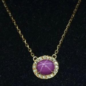 14k Solid Gold Pink Star Sapphire  Necklace with diamonds. 6.4grams